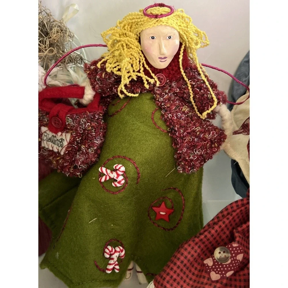 Vintage‎ Cottage Core Christmas Angel Decor Wood Fabric Country Lot Of 14
